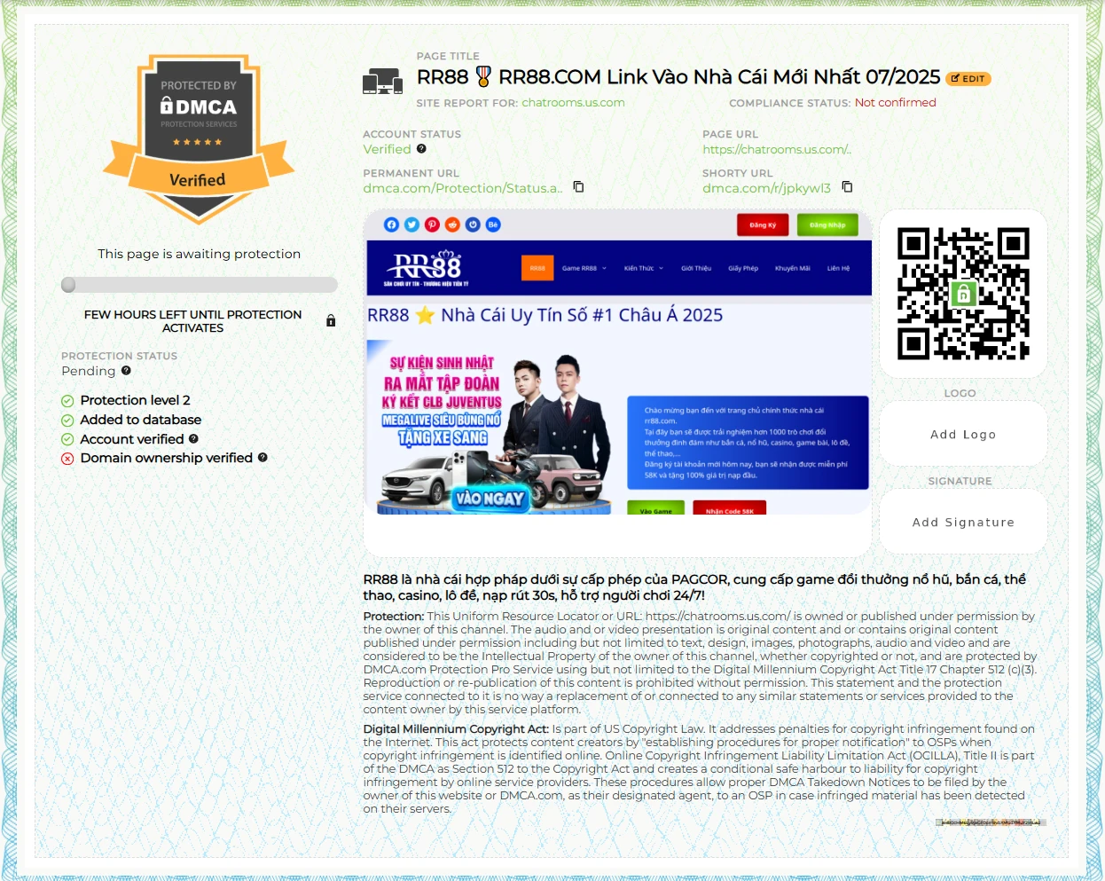 Chứng nhận bản quyền DMCA RR88
